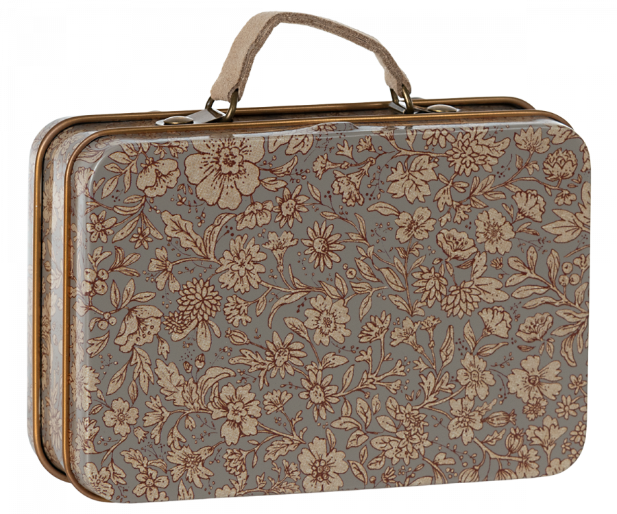 maileg metal suitcase small blossom grey