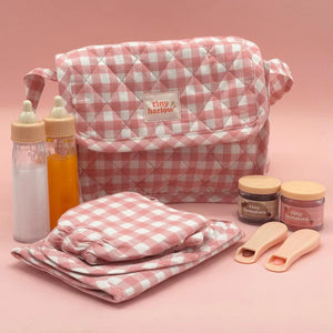 Tiny Harlow complete feeding essentials doll gift set blush gingham