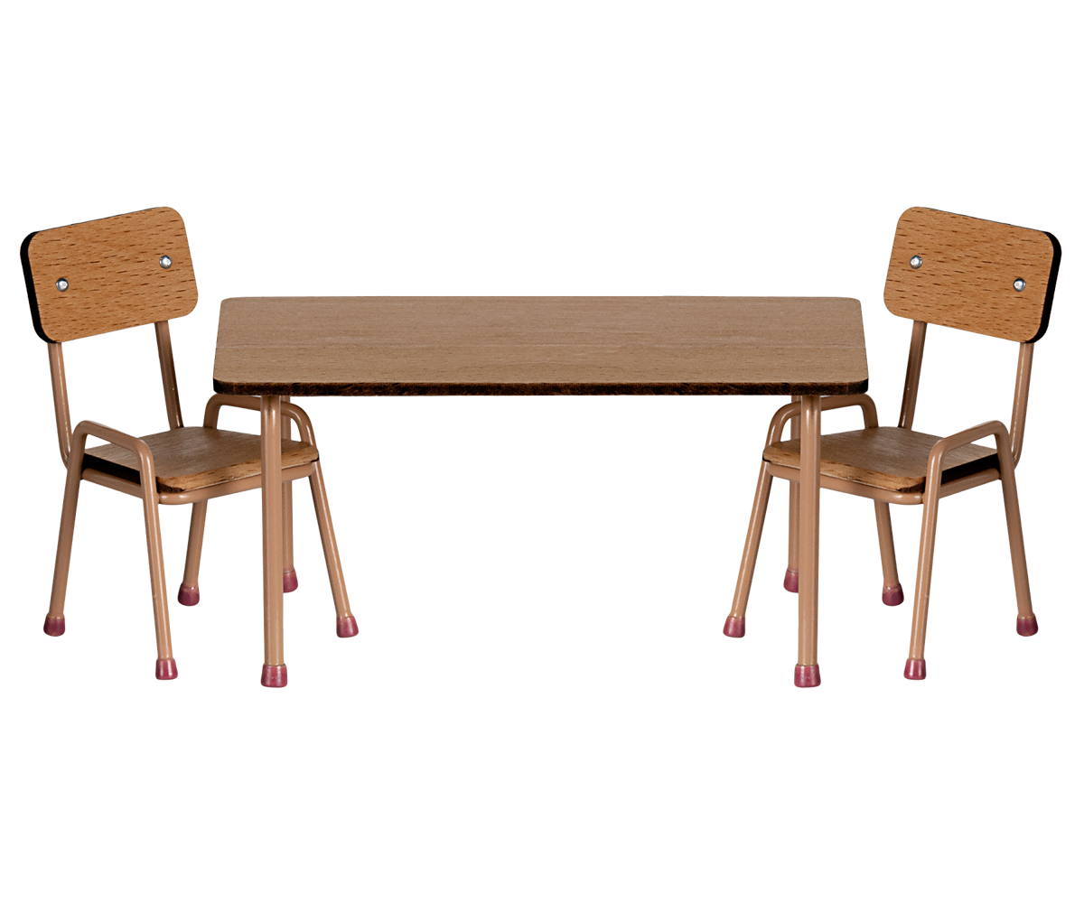 Maileg Table and chair set, Mouse - Dark powder