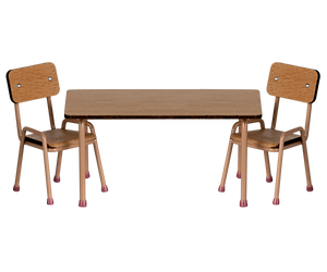 Maileg Table and chair set, Mouse - Dark powder