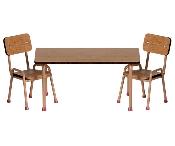 Maileg Table and chair set, Mouse - Dark powder