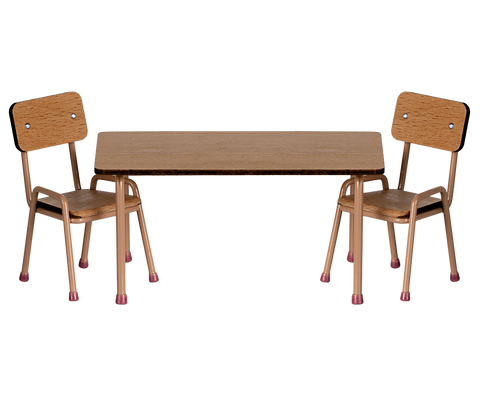 Maileg Table and chair set, Mouse - Dark powder