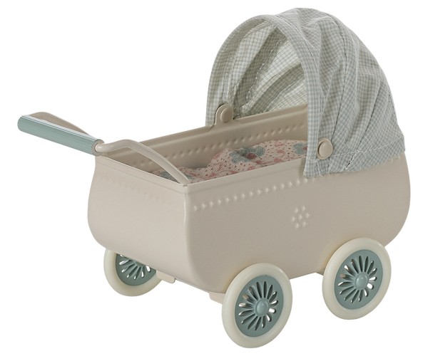 Pre-order Maileg Pram with baby mouse - Mint