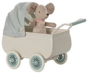 Pre-order Maileg Pram with baby mouse - Mint