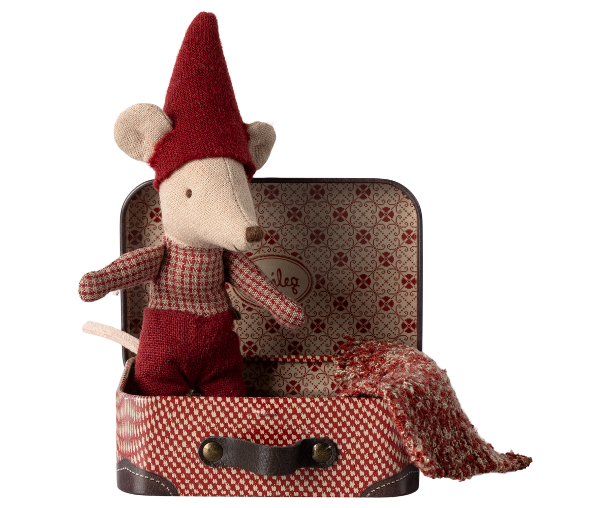 Maileg Christmas mouse baby in suitcase