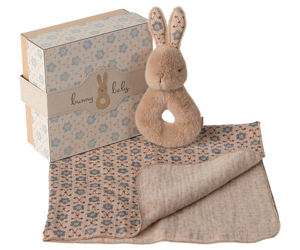 Pre-order Maileg Rabbit rattle set - Cream peach