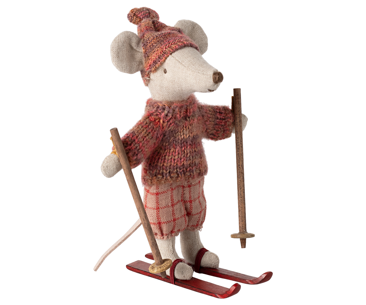 Maileg winter mouse big sister with ski set - rose 2024