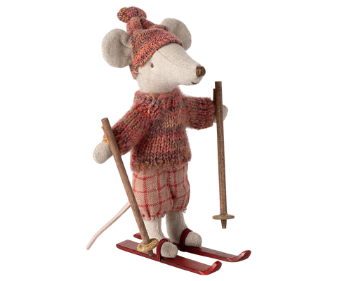 Maileg winter mouse big sister with ski set - rose 2024