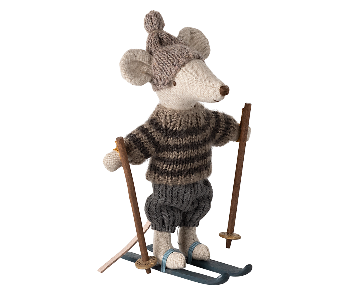 Maileg winter mouse big brother with ski set - grey 2024