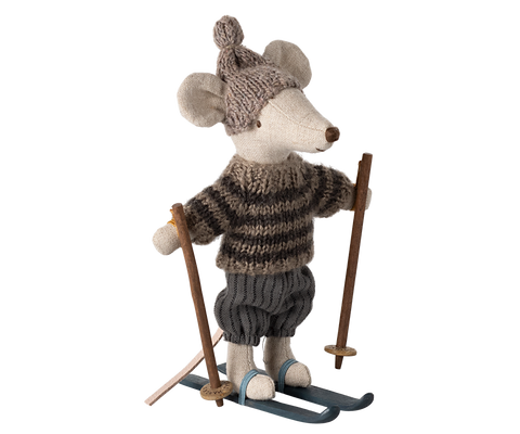 Maileg winter mouse big brother with ski set - grey 2024