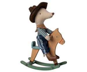 Pre-order Maileg Cowboy mouse on rocking horse, Little brother