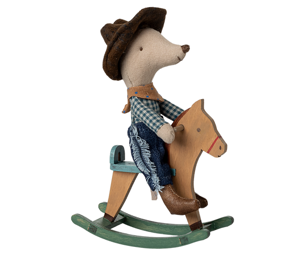 Pre-order Maileg Cowboy mouse on rocking horse, Little brother