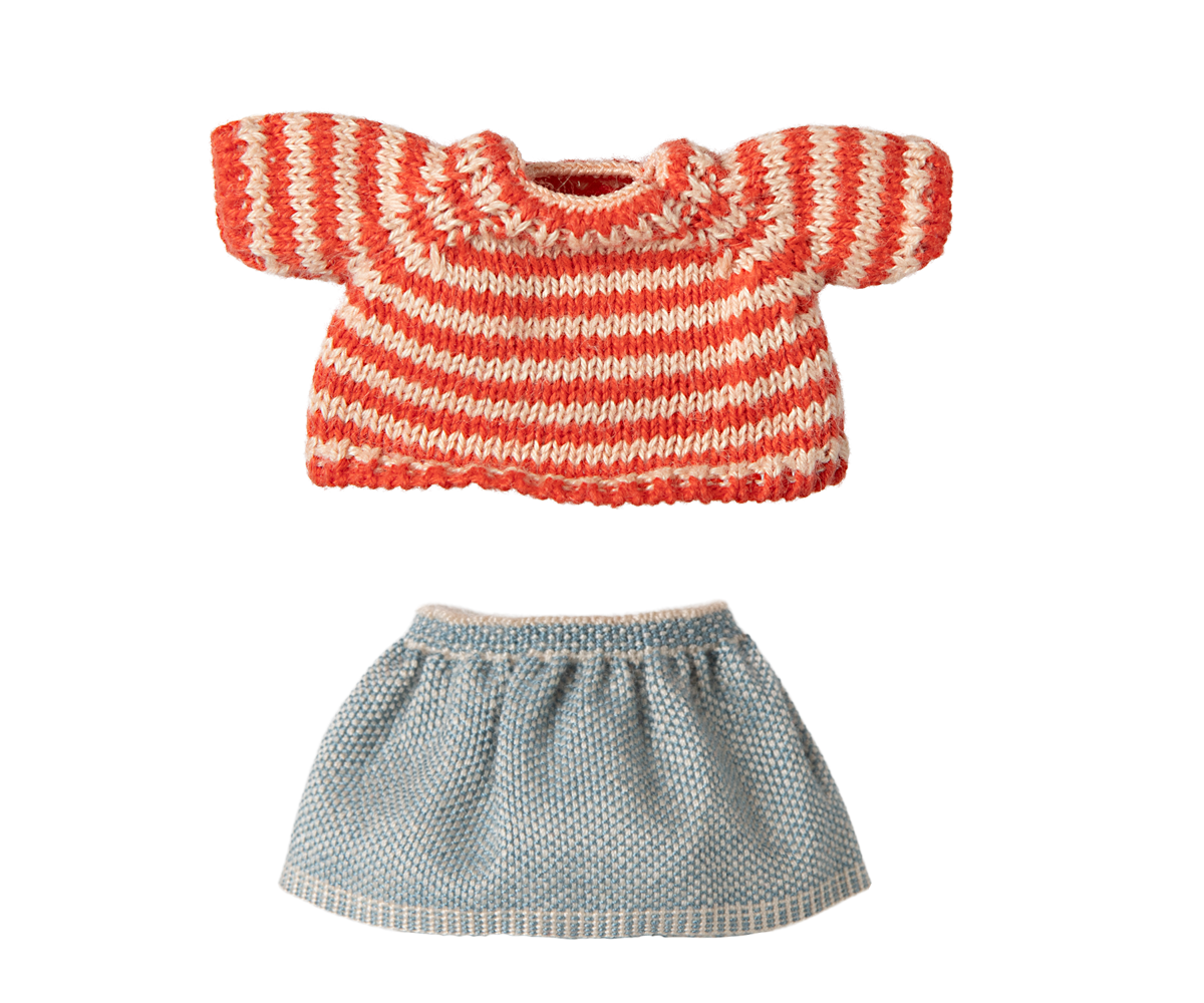 Pre-order Maileg Knitted sweater and skirt, Big sister mouse