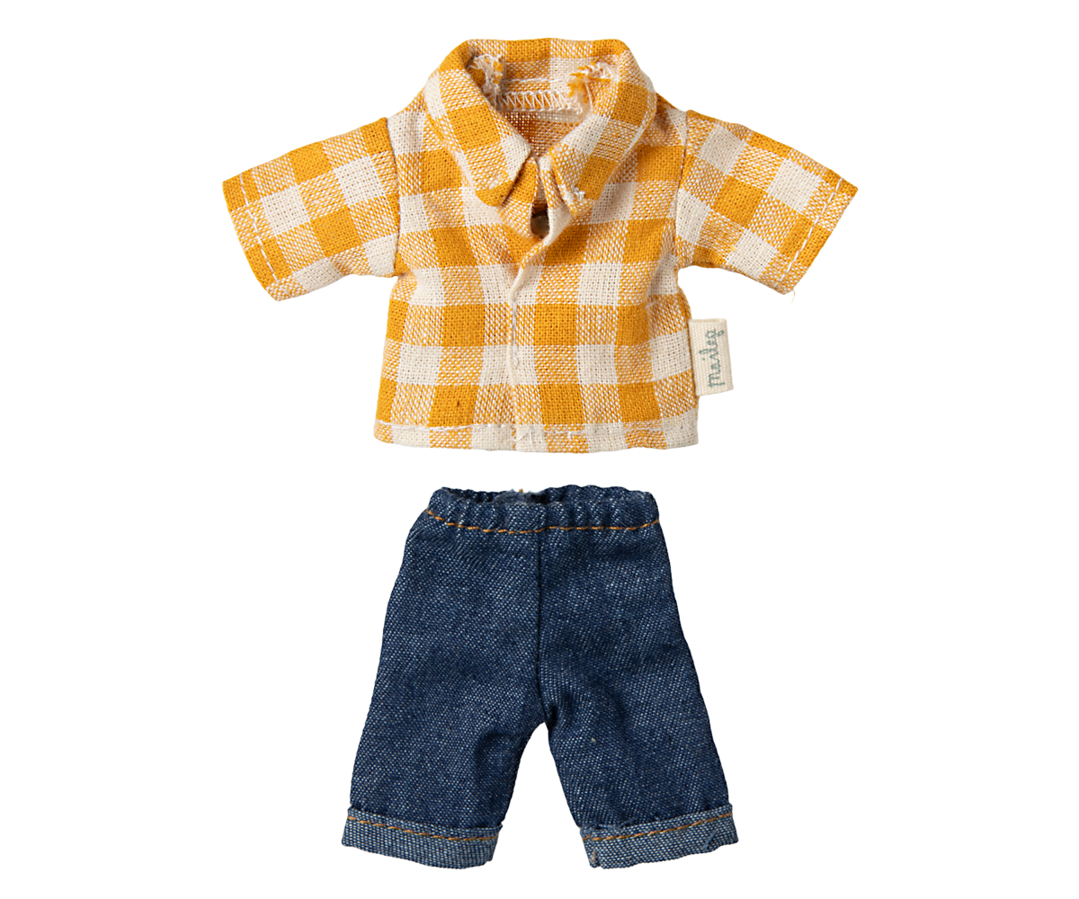 Pre-order Maileg Yellow checked shirt and pants, Dad mouse