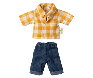 Pre-order Maileg Yellow checked shirt and pants, Dad mouse