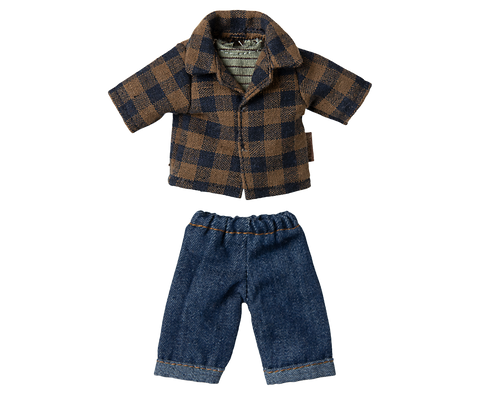 Pre-order Maileg  Brown checked shirt and pants, Dad mouse