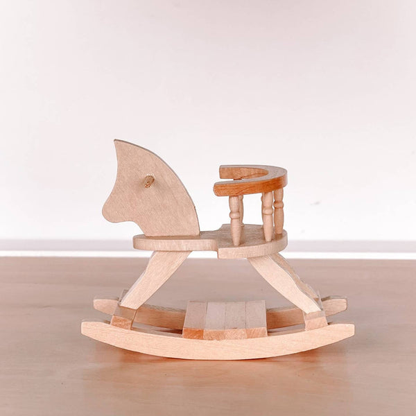 Mouse Sized Dollhouse Rocking Horse | Natural Wood