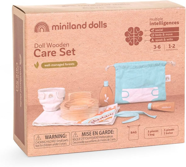 wooden doll care toy set by Miniland Educational