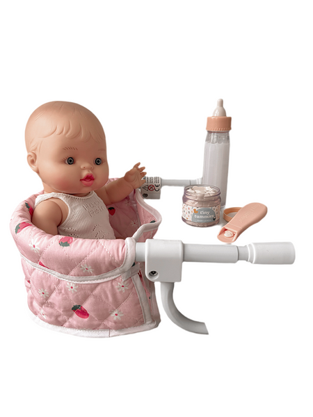 Tiny Harlow doll feeding chair strawberry