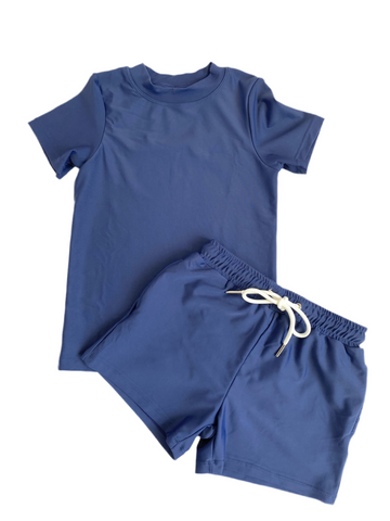 Enci Navy UPF50+ Boys Swim trunks and Rashguard Top