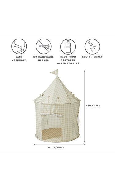 Recycled Fabric Play Tent Castle 3 Sprouts Gingham Beige