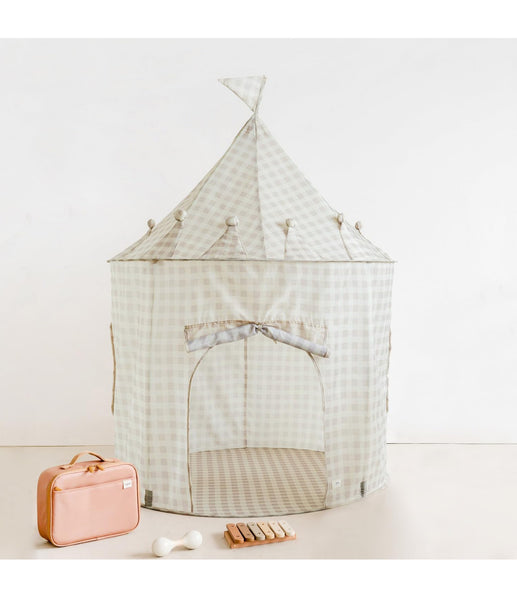 Recycled Fabric Play Tent Castle 3 Sprouts Gingham Beige