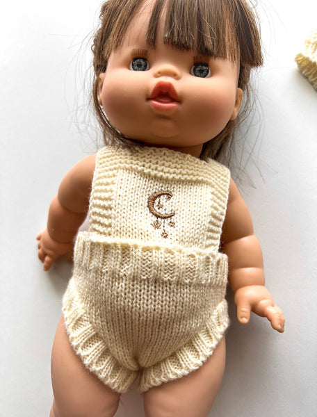 cream knit romper and pom beanie set for 34 or 38 cm doll