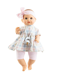 Paola Reina Sonia soft cm doll with sleepy eyes, pacifier and complete outfit summer dress