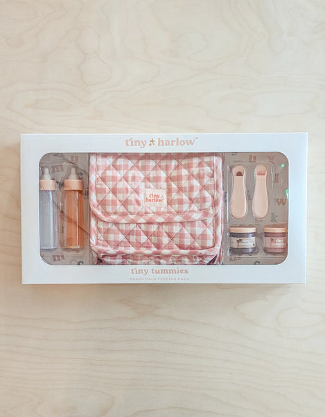 Tiny Harlow complete feeding essentials doll gift set blush gingham