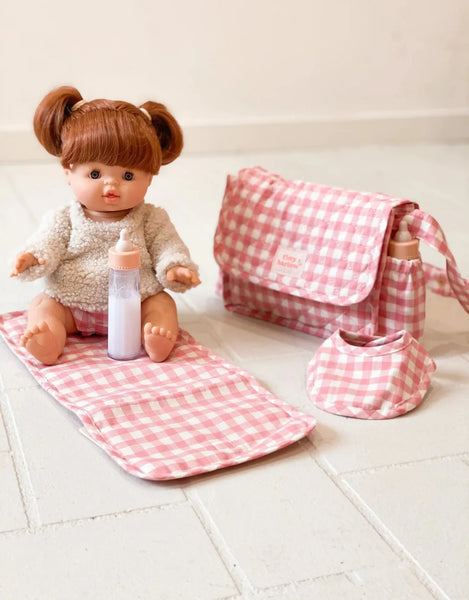 Tiny Harlow complete feeding essentials doll gift set blush gingham