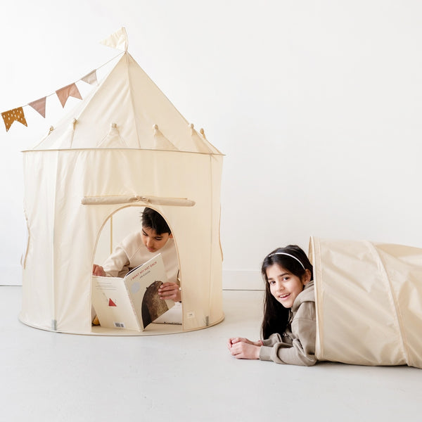 3 Sprouts Kids Play Tunnel with Eco-Friendly Recycled Fabric Beige