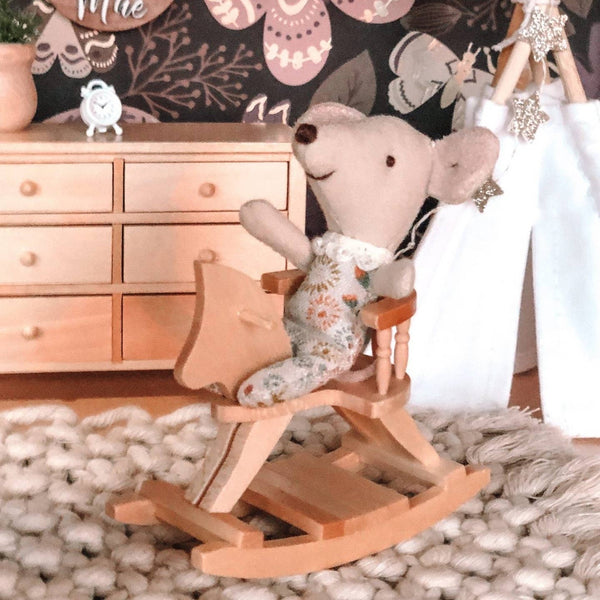 Mouse Sized Dollhouse Rocking Horse | Natural Wood