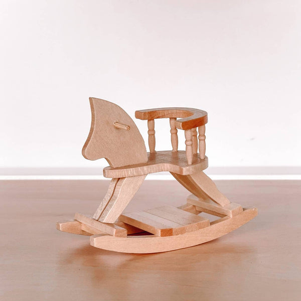 Mouse Sized Dollhouse Rocking Horse | Natural Wood